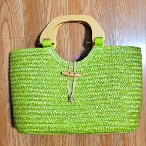 Wheat  Straw Lime Green tropical Purse